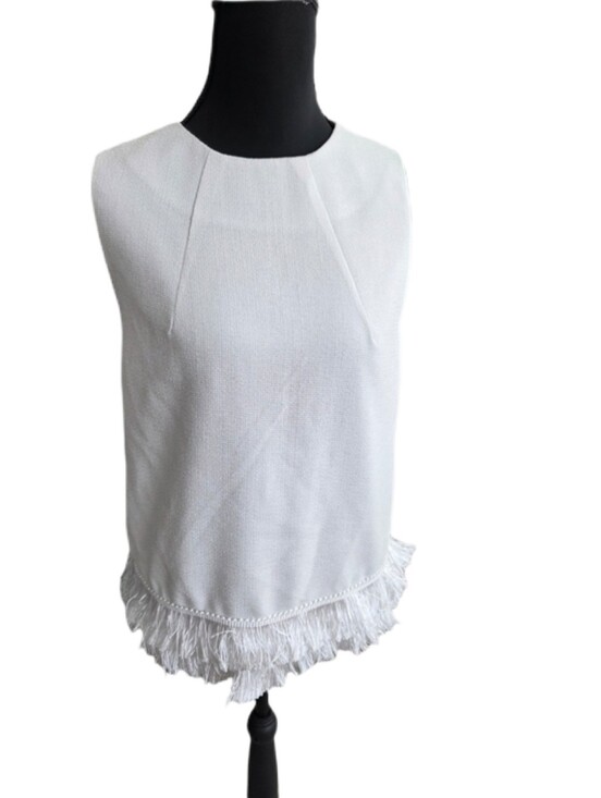 Fashion Union Tops - Fashion Union White Sleeveless Fringe-Hem Tank